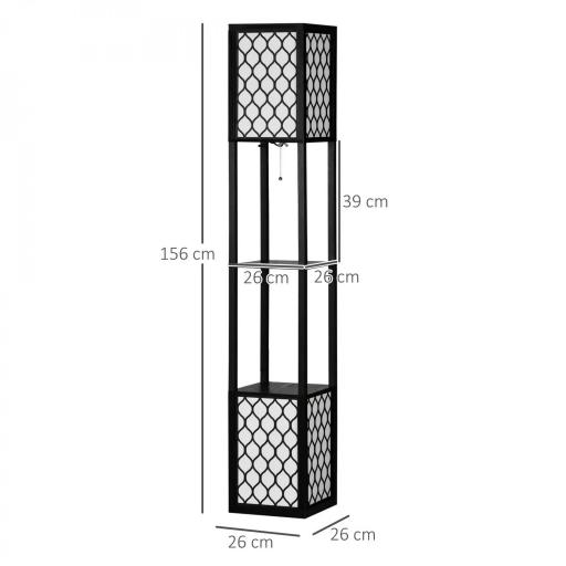 Lámpara de Pie de Madera con Estantes e Interruptor de Cadena para Salón Dormitorio 26x26x156 cm Negro y Blanco [1]