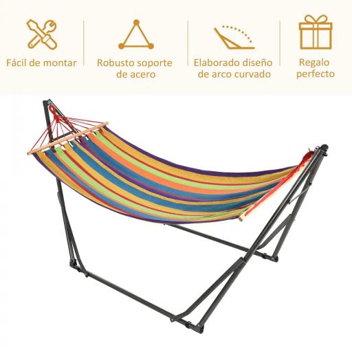 Hamaca con Soporte Plegable 2 en 1 Tendedero con Barra Estructura de Acero para Jardín 270x100x94 cm Multicolor [4]