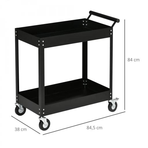 Carro de Herramientas de 2 Niveles Carro de Taller con Ruedas de Acero para Garaje Carga 150 kg 84,5x38x84 cm Negro [1]
