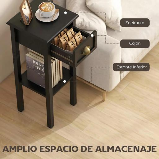 Mesa Auxiliar Estilo Moderno Mesita Auxiliar con Cajón y Estante de Almacenamiento 30x30x75 cm Negro [2]