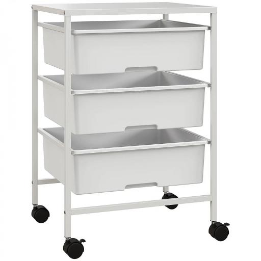 Carrito Auxiliar con Ruedas con 3 Cestas para Almacenamiento y Marco de Acero para Cocina Baño 40,8x33,5x60,5 cm Blanco [3]