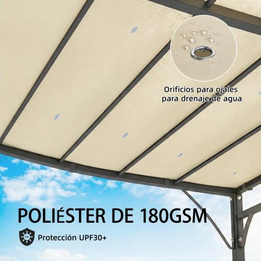 Pérgola de Pared 2,5x3,5 m con Techo Inclinado Orificios de Drenaje y Estructura Metálica Blanco Crema [3]