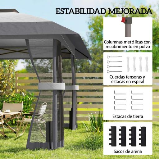 Carpa Plegable 4x4 m Pop-up con Doble Techo 4 Laterales de Malla Altura Ajustable Bolsa Transporte UPF30+ Gris [4]