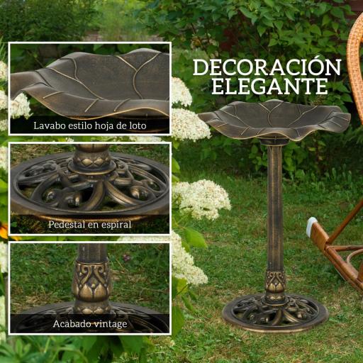Baño para Pájaros de Jardín Exterior 71 cm con Diseño Hoja de Loto y Acabado Envejecido Ligero y Resistente Bronce [5]