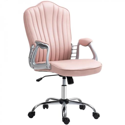 Silla de Escritorio Giratoria con Altura Ajustable Reposabrazos Respaldo Curvado Función de Basculante Rosa [8]