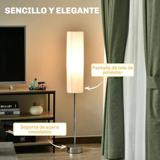 Lámpara de Pie Moderna para Dormitorio Estudio Salón (2 E27 Bombilla) Interruptor de y Bajo Consumo con Base de Acero Inoxidable 120 cm Blanco [9]