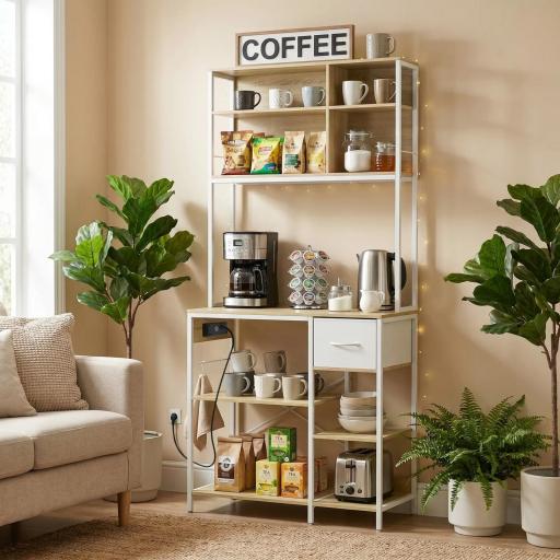 Estantería de Cocina Soporte de Microondas con Estantes y 6 Ganchos para Espacios Reducidos 80x40x181 cm Roble [4]