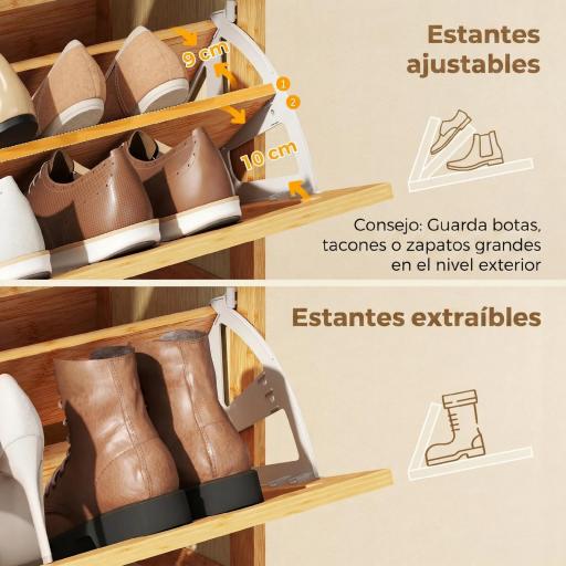 Zapatero Estrecho de Bambú con 3 Cajones Abatibles de Ratán para 18-21 Pares de Zapatos 69x29x119,8 cm Natural [6]