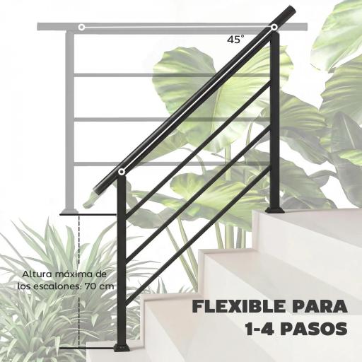 Barandilla de Escalera 131 cm Pasamanos para Escalera con Kit de Instalación Ángulo Ajustable para 1-4 Escalones Negro [2]