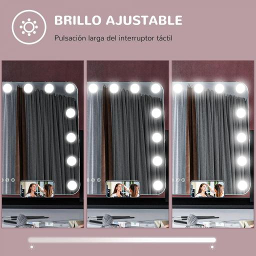 Espejo de Tocador Giratorio 58x46 cm con 14 Bombillas LED 3 Modos de Iluminación Ajustables Interruptor Táctil Negro [4]