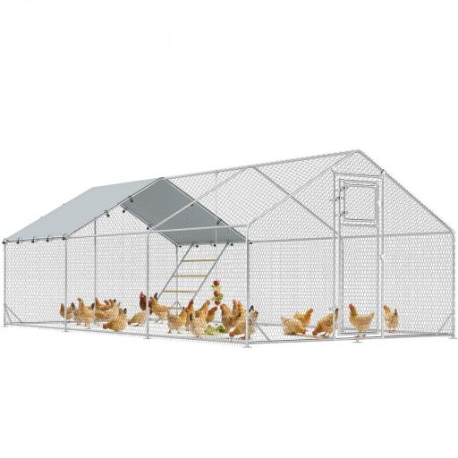 Gallinero Metálico de Exterior de 3x6m con Percha Multiusos Comedero Colgante Tipo Brocheta y Lona Protectora Resistente [9]