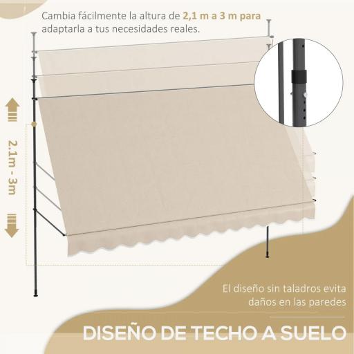 Toldo Manual Retráctil con Manivela 350x120x210-300 cm con Altura Ajustable Impermeable y Anti-UV Arena [7]
