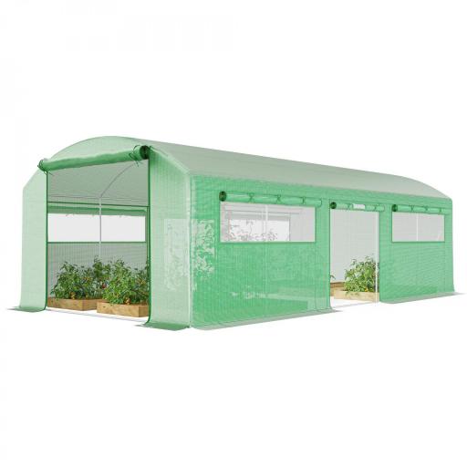 Invernadero de Túnel 6x3x2 m con 3 Puertas Enrollables 6 Ventanas de Malla y Estructura de Acero Galvanizado Verde [8]