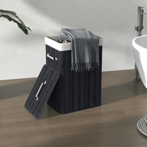 Cesto para la Ropa Sucia Plegable con Tapa Cubo para la Colada Rectangular con Asas 40x30x60 cm Negro [5]