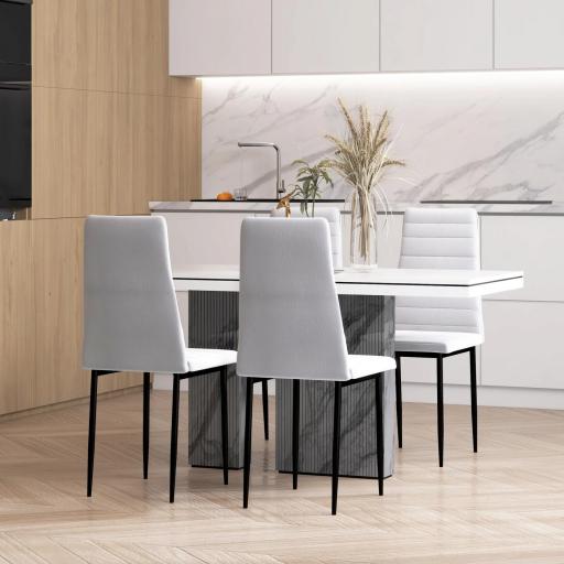 Pack de 4 Sillas de Cocina Modernas Tapizadas en Lino y Patas de Metal para Salón Carga 120 kg 41x50x97 cm Blanco