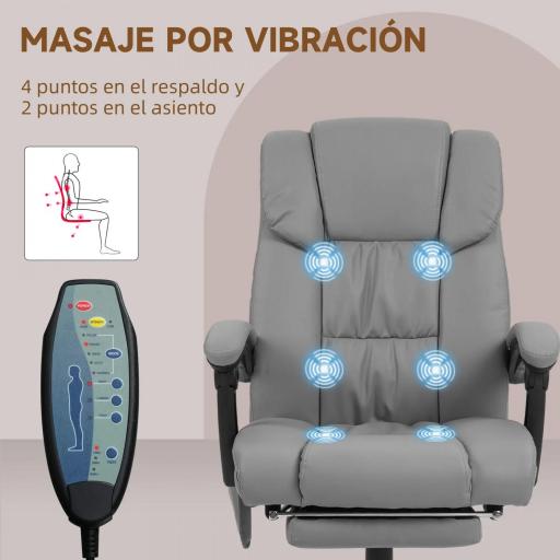 Silla de Oficina con Masaje de 6 Puntos Respaldo Alto Reclinable Altura Ajustable Reposapiés y Mando a Distancia Gris [4]
