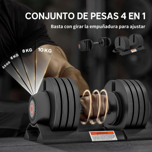 Mancuerna Ajustable 4 en 1 10 kg Ajuste Rápido de Peso con Base de Almacenaje Mango Antideslizante para Gimnasio en Casa [1]