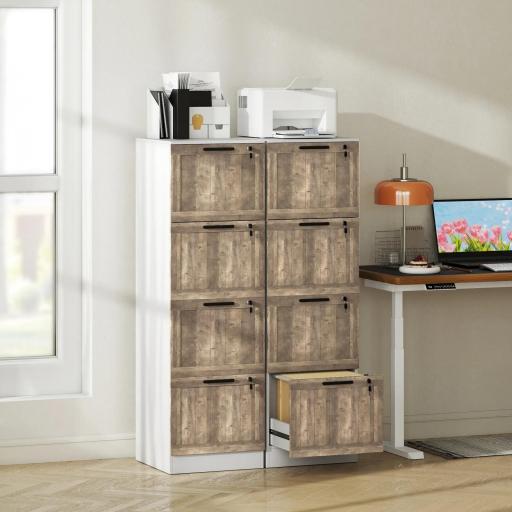 Cajonera de Escritorio con 4 Cajones Cerradura 2 Llaves Barras Colgantes para A4 Carta 39,4x40x129 cm Blanco y Madera [1]