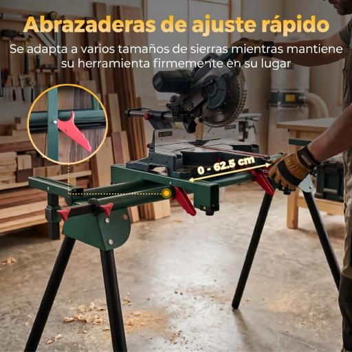 Soporte Sierra Ingletadora Universal con Rodillos Extensibles 94-195 cm Ajustable y Plegable Carga 150 kg Verde [2]