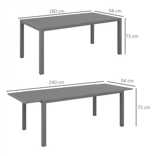 Mesa de Comedor Exterior Mesa de Terraza para 6 -8 Personas con Marco de Aluminio 180/240x94x73 cm Gris Oscuro [1]