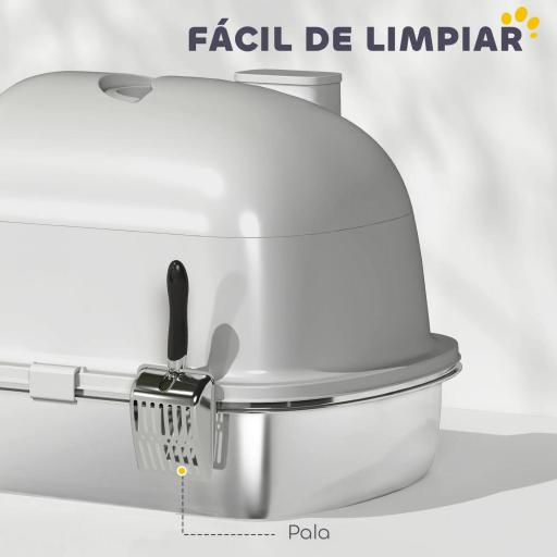 Arenero para Gatos de Acero Inoxidable con Cubierto Bolsa Desodorizante Pala Fácil de Limpiar 52,4x41,3x39,9 cm Gris [2]