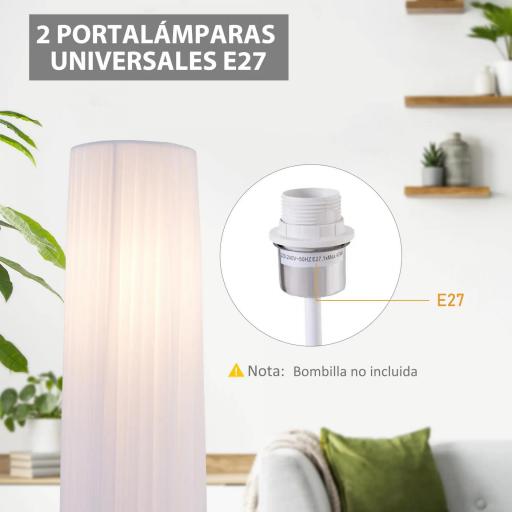 Lámpara de Pie Moderna para Dormitorio Comedor Salón (2 E27 Bombilla) Interruptor de y Bajo Consumo con Base de Acero Inoxidable 120 cm Blanco [2]