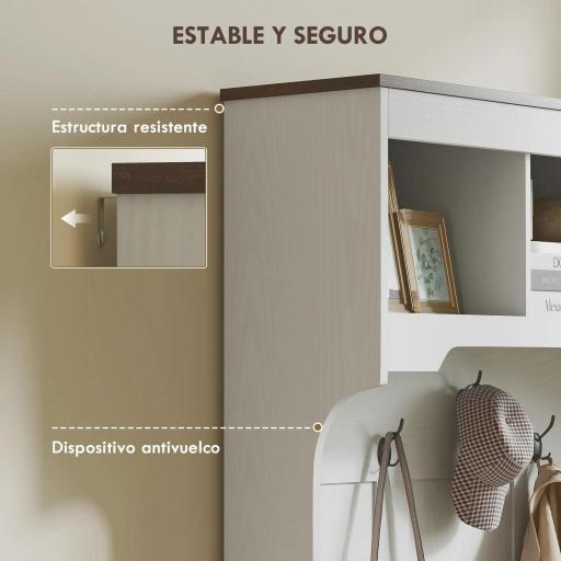 Perchero Zapatero con Banco Zapatero Ganchos Estantes y Compartimentos para Entrada Pasillo Salón 105x40x180 cm Blanco [2]