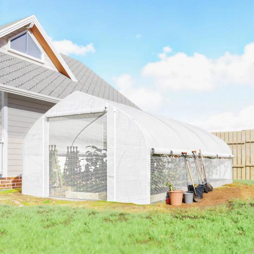 Invernadero de Túnel 6x3x2 m con Anti-UV y Puerta Enrollable con Cremallera Paredes Laterales con Malla Blanco