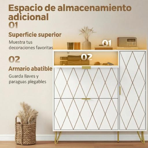 Mueble Zapatero Moderno con 2 Cajones Abatibles Armario y Estantes Ajustables para 10-14 Pares de Zapatos Blanco [4]