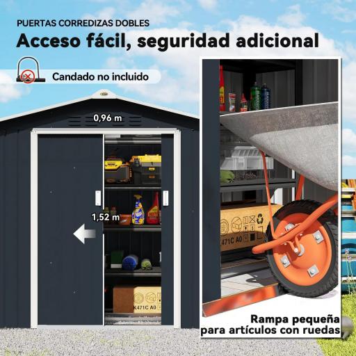 Caseta de Jardín 213x130x185 cm con Puertas Correderas y Claraboya para Almacenamiento de Herramientas Gris Oscuro [4]