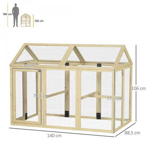 Gallinero para Exterior 140x88,5x106 cm con 3 Perchas Marco de Madera y 2 Puertas con Cierre Madera Natural [5]