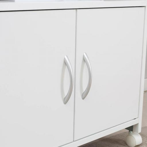 Armario para Impresora con Ruedas Cajón 2 Puertas y Estante para Salón Oficina Estudio 60x39x80 cm Blanco [4]