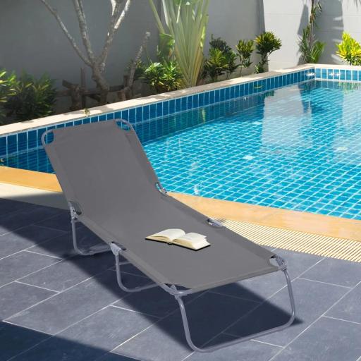 Tumbona de Jardín Plegable con Respaldo Ajustable en 5 Posiciones Carga 120 kg para Terraza Piscina 187x55x24 cm Gris