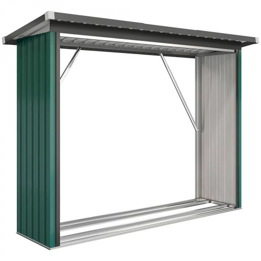 Casetilla para Leña de Acero Galvanizado con Base Elevada y Techo Inclinado 213x66,5x150 cm Verde [10]