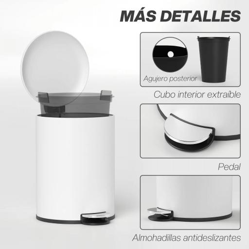 Papelera de Cocina 20L con Pedal Tapa de Cierre Suave y Cubo Extraíble para Dormitorio Oficina Estudio Salón Crema [2]