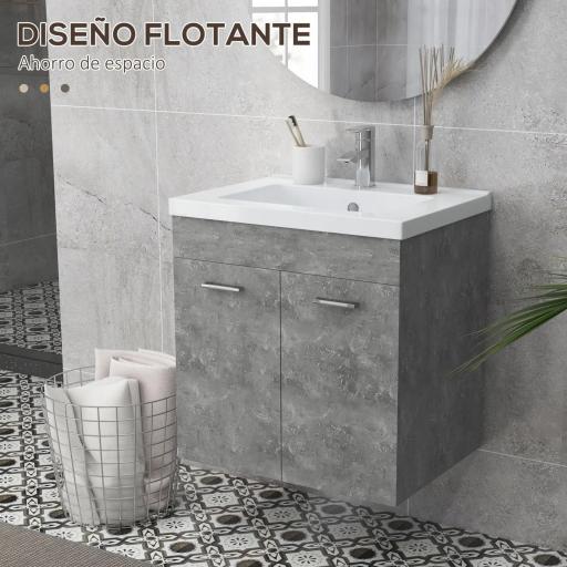 Mueble de Baño con Lavabo Cerámico Armario Bajo de Lavabo de Pared con 2 Puertas Estante Ajustable 60x45,5x60 cm Gris [2]