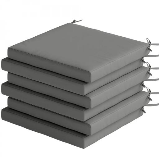 Juego de Cojines para Sillas de Comedor 46x42x7 cm 6 Piezas con Funda Lavable y Lazos Impermeable Anti-UV Gris Oscuro [8]