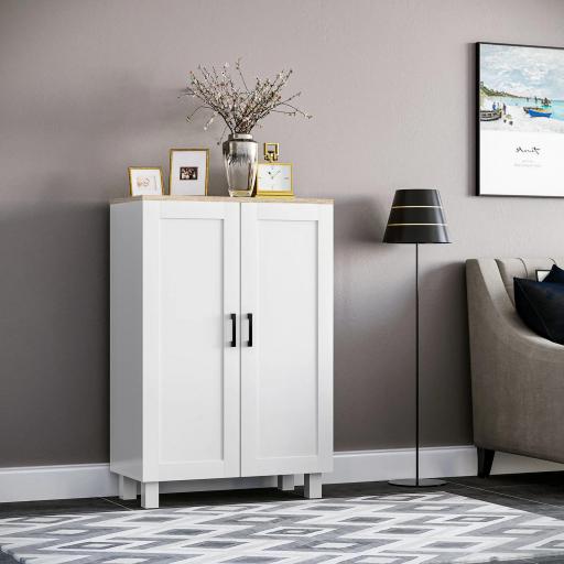 Mueble Auxiliar Moderno con 2 Puertas Estante Ajustable y Base Elevada para Salón Cocina Comedor 60x30x90 cm Blanco