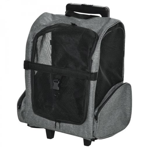 Transportín Carrito para Mascotas 2 en 1 Mochila de Viaje con 2 Ruedas para Perros Gatos con Asa Retráctil de Aluminio y Bolsillos de Almacenaje 42x25x55 cm Gris [9]