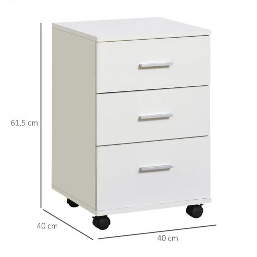 Cajonera Oficina con Cerradura y Ruedas Giratorias 3 Cajones Compacta 40x40x61,5 cm Blanco [1]