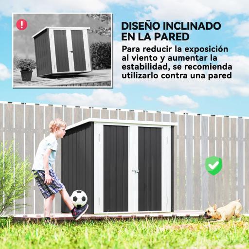 Cobertizo de Jardín de Exterior 1,26 m² 147x86x134cm con 2 Puertas y Cerradura para Almacenamiento de Herramientas Negro [5]