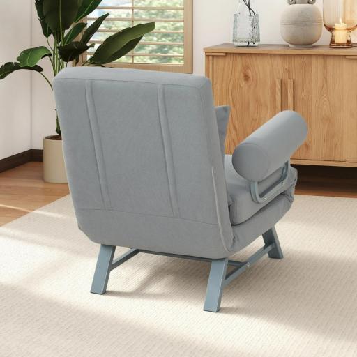 Sillón Cama Individual 3 en 1 Sofá Cama Plegable con Respaldo Ajustable y Cojín para Sala Dormitorio 73x78x81 cm Gris [7]