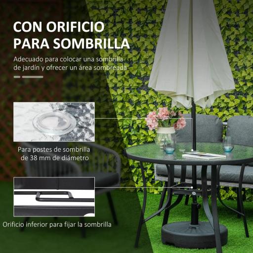 Mesa de Cristal de Jardín con Agujero para Sombrilla Mesa para Comer Redonda con Marco de Acero para Exterior Terraza Balcón Ø106,5x71 cm Negro [2]