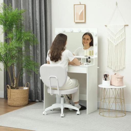 Silla de Oficina Giratoria Tapizada en PU con Altura Ajustable Sin Brazos Carga 120 kg 46x59x82-92 cm Blanco [3]