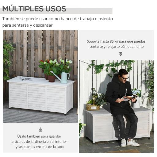 Baúl de Almacenaje Exterior 284L Arcón de Jardín de Madera Impermeable con Tapa Abrible y Diseño Persiana 127x56x60 cm Blanco [4]