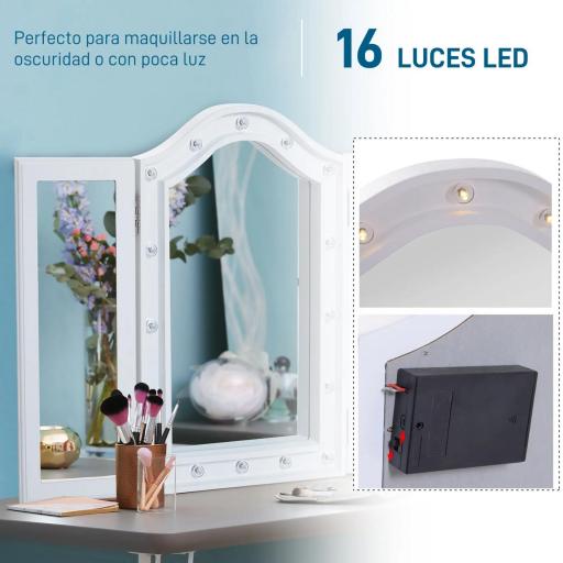 Espejo de Maquillaje con Luz LED Plegable Espejo Triple de Mesa Regalo Original para Mujer Cargo con Batería Espejo Cosmético con Iluminación 73x53.5x4.5cm [2]