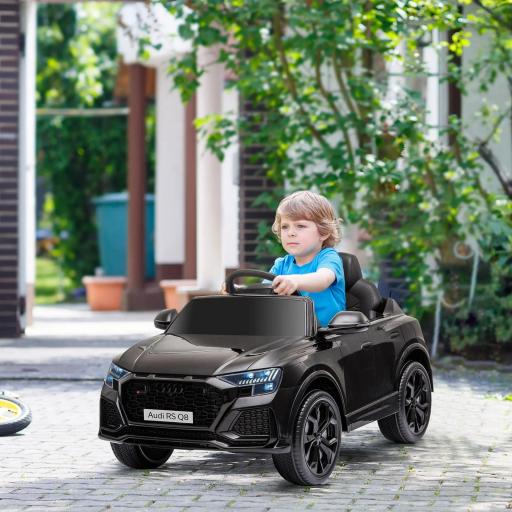 Coche Eléctrico Infantil +3 Años Licencia Audi RS Q8 con Batería 6V 2 Motores Mando a Distancia Música Bocina y Luces Velocidad Máx. 3km/h 101x62x51 cm Negro