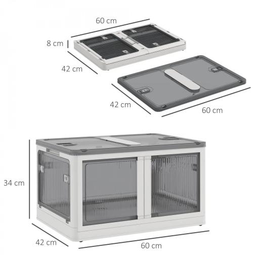 Caja de Almacenamiento Apilable con Tapa 69L de Capacidad Caja Organizadora Plegable con Ruedas 60x42x34 cm Blanco [1]