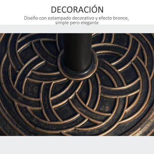 Base de Sombrilla de Jardín Peso Neto 12 kg Soporte de Parasol Redondo Apto para Postes de 38mm/48mm Resina y Acero para Terraza Patio Exterior Ø45x33 cm Bronce [4]