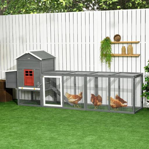 Gallinero para Exterior Grande de Madera 300x66x116 cm con Nido Corral Bandeja Extraíble Techo Asfáltico Rampa Gris [0]
